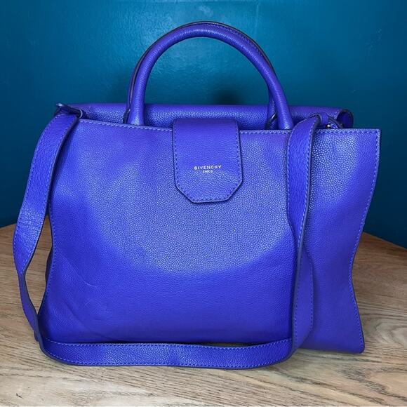 Givenchy Obsedia Medium Flap Pebbled Calfskin Satchel Purse Bag Concord Purple - Picture 3 of 15